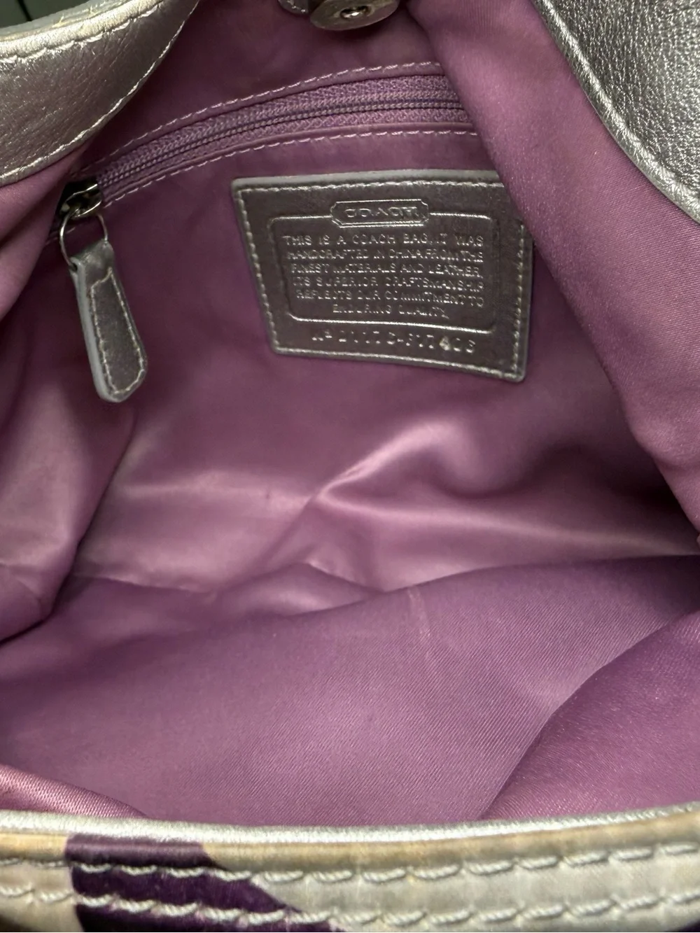 Vintage Y2K Coach Soho Lynn Scarf Print Hobo Bag Purple Silver F17406